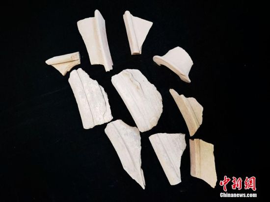 圖為靜寧縣賈河鄉(xiāng)竇坪村出土的彩陶片、紅陶片。 夏劍鋒 攝