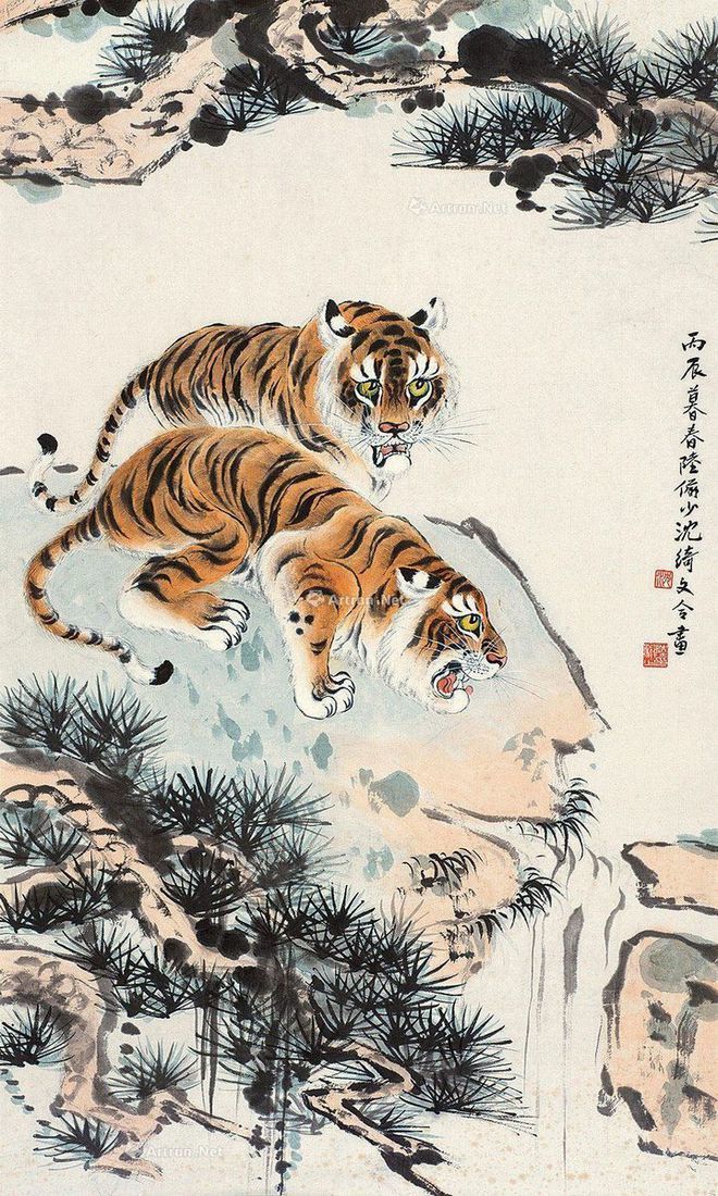 圖：陸儼少、沈綺文合畫《雙虎圖》